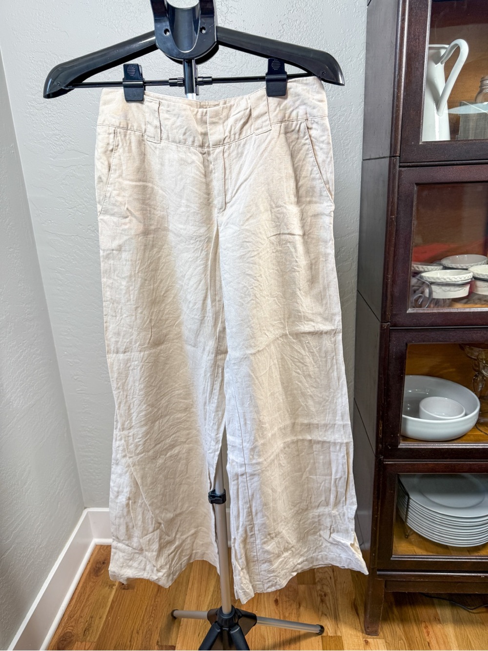 London Jean Marisa Fit Linen Wide Leg Pants Beige Coastal Casual Size 2